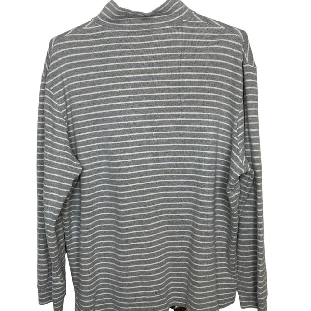 Polo Ralph Lauren Men’s XXL Gray White Striped 100% Cotton Quarter Zip Pullover